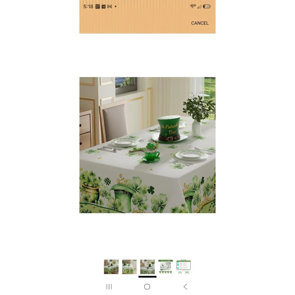 St. Patrick's Day Shamrock Tablecloth Rectangle 60x104 Washable